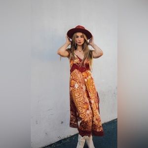 NWT Free People Right Now Midi Slip Dress in Amber combo. Sultry and stunning!